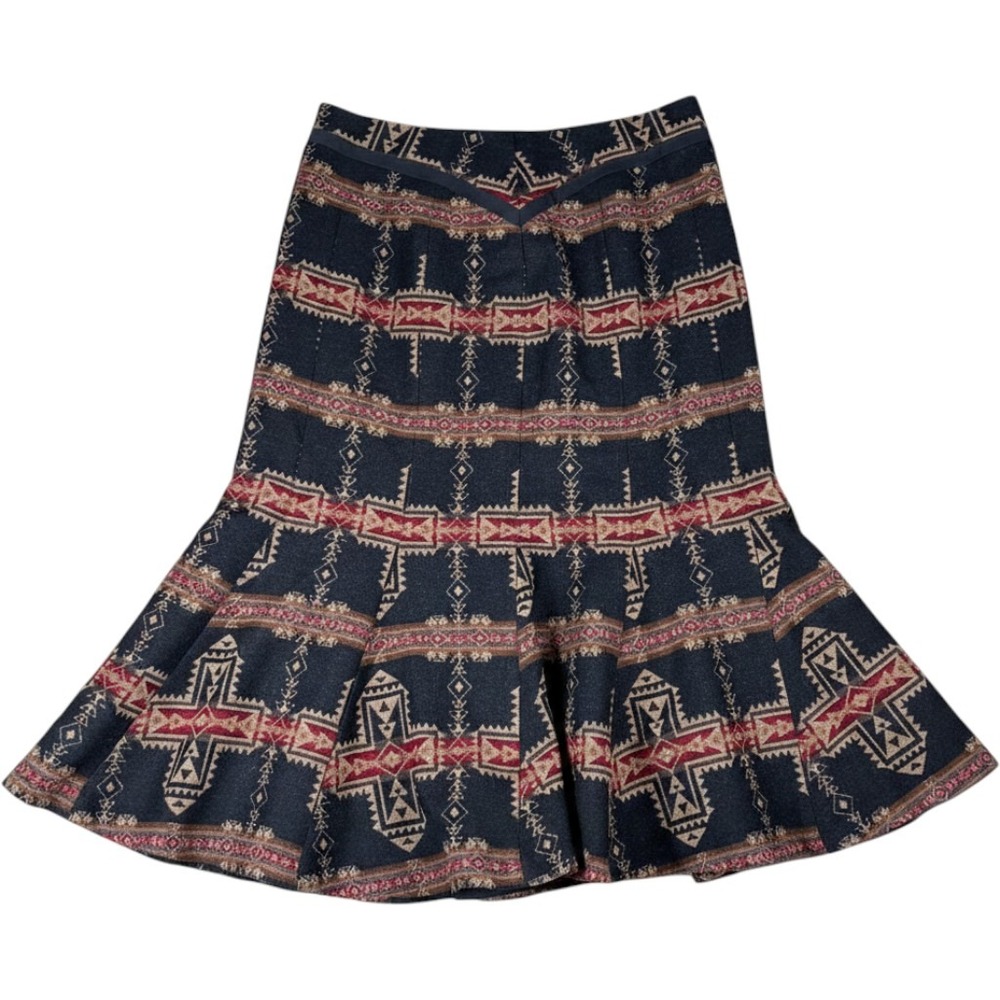 VTG Pendleton Women Black Red Aztec Virgin Wool Jacquard Midi Skirt 6 USA Made